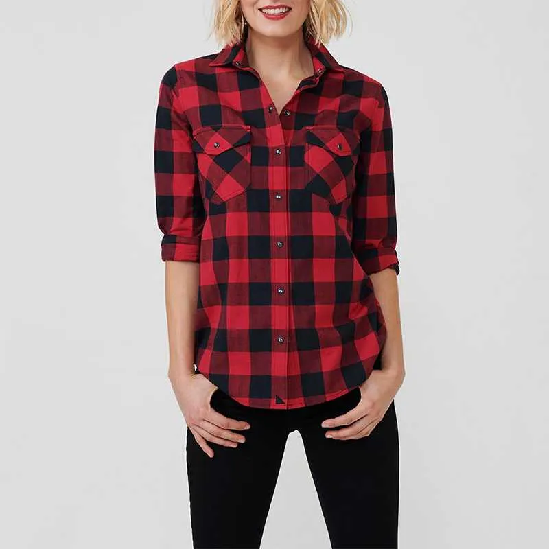 Vintage Overszied Red Black Plaid Flannel Tee Shirt Button Up