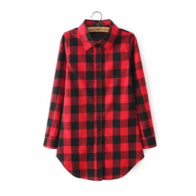 Vintage Overszied Red Black Plaid Flannel Tee Shirt Button Up