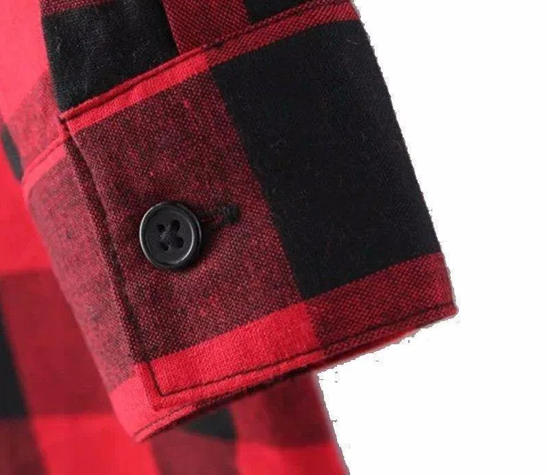 Vintage Overszied Red Black Plaid Flannel Tee Shirt Button Up