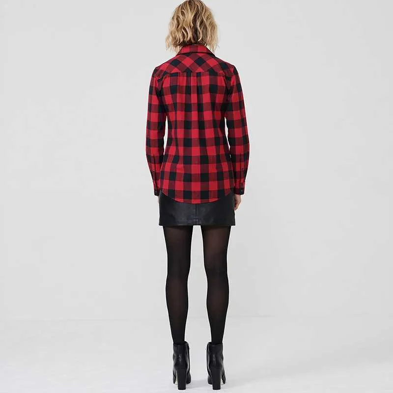 Vintage Overszied Red Black Plaid Flannel Tee Shirt Button Up