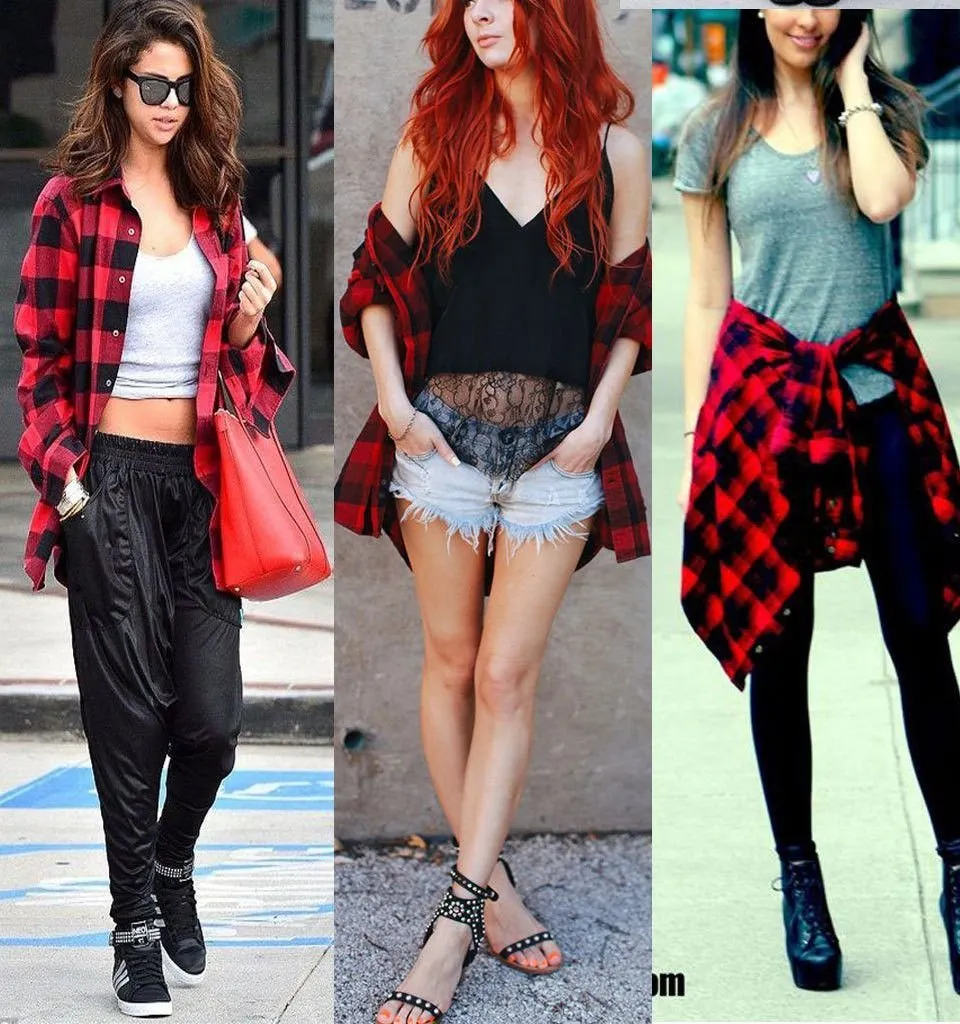 Vintage Overszied Red Black Plaid Flannel Tee Shirt Button Up
