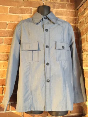 Vintage Sears Mens Store Safari chambray Blue Grey Shirt Poly Viscose Blend