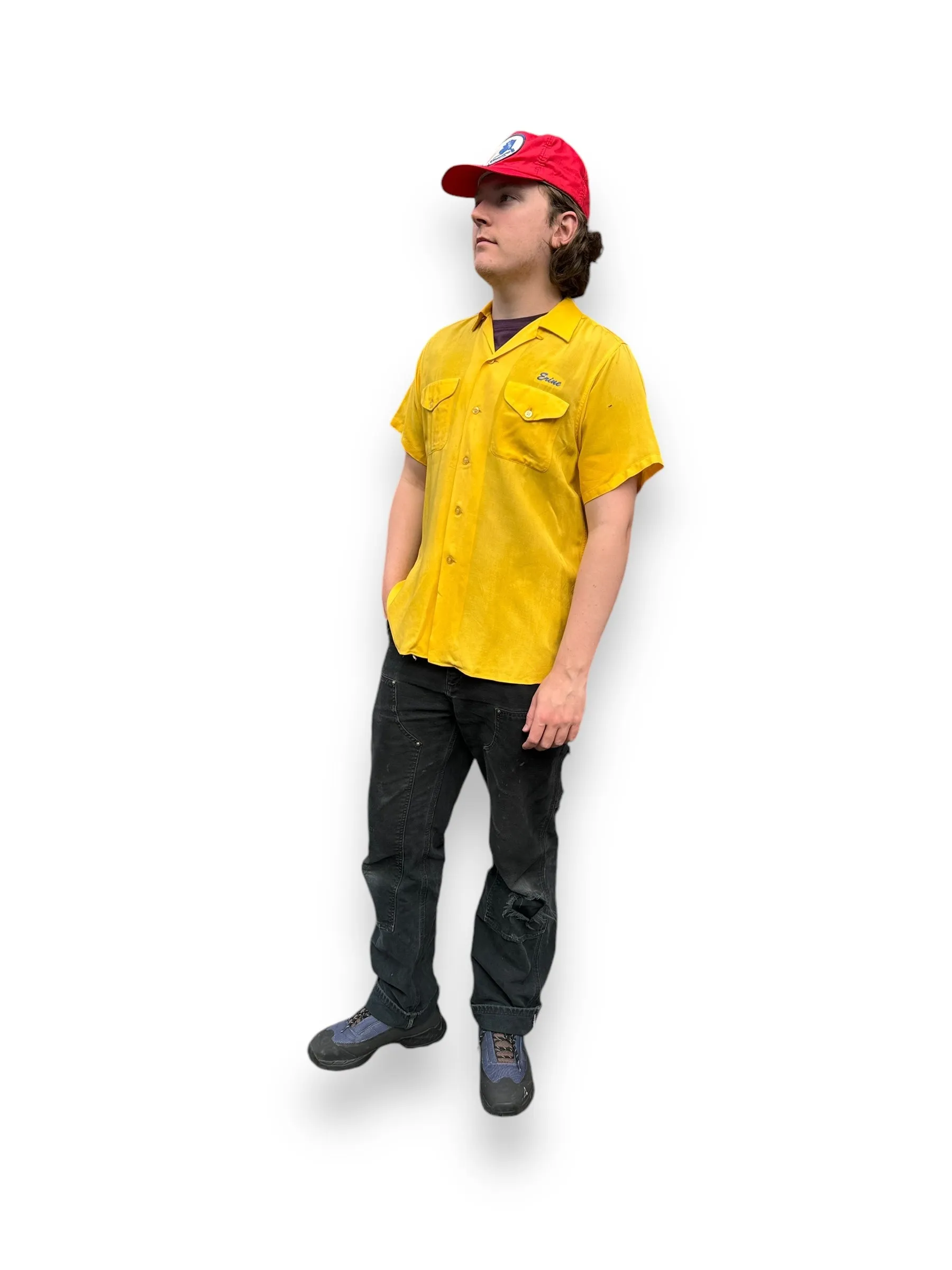 Vintage Yellow Rayon Montebello Bowling Shirt SZ L