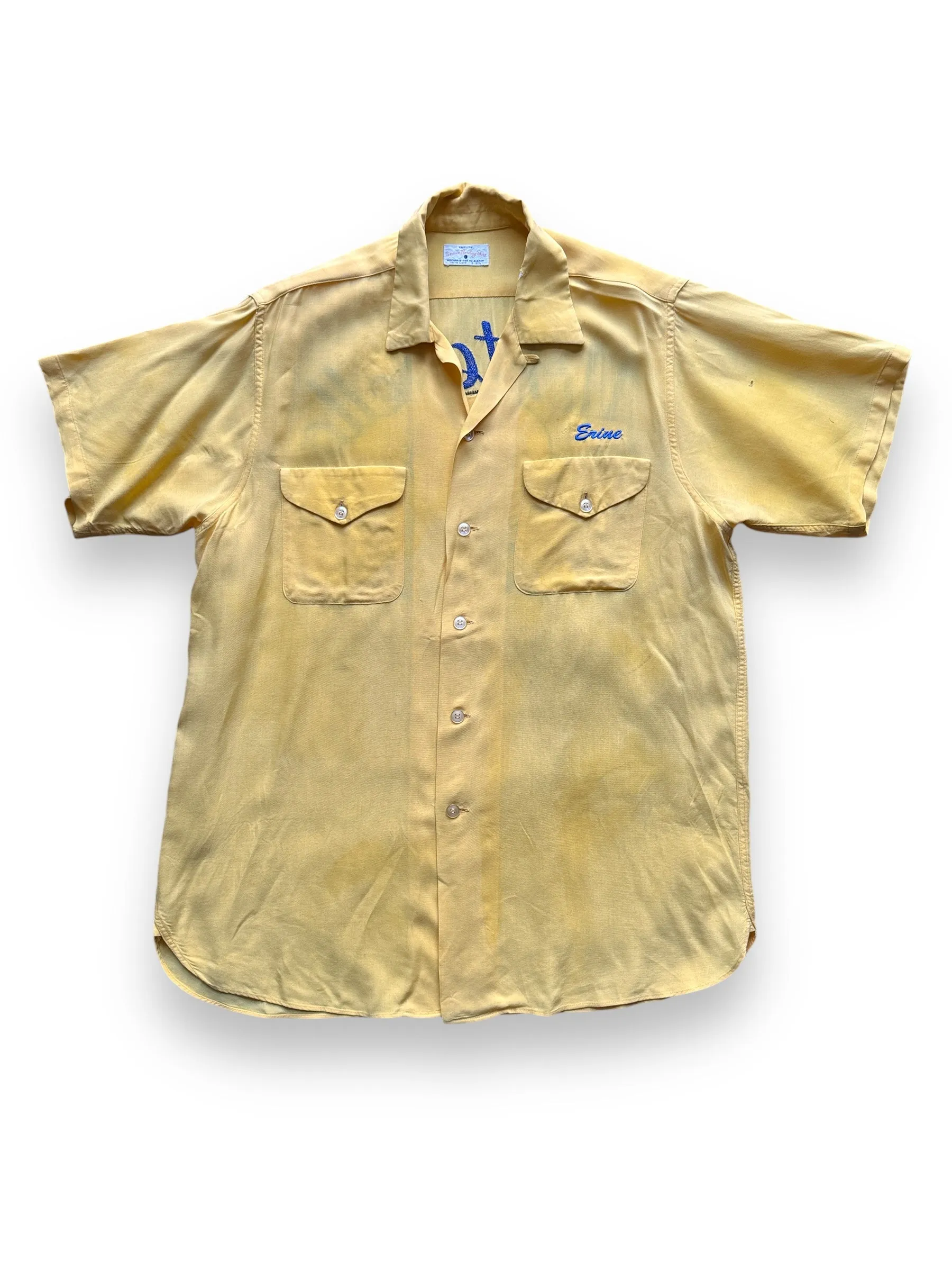 Vintage Yellow Rayon Montebello Bowling Shirt SZ L