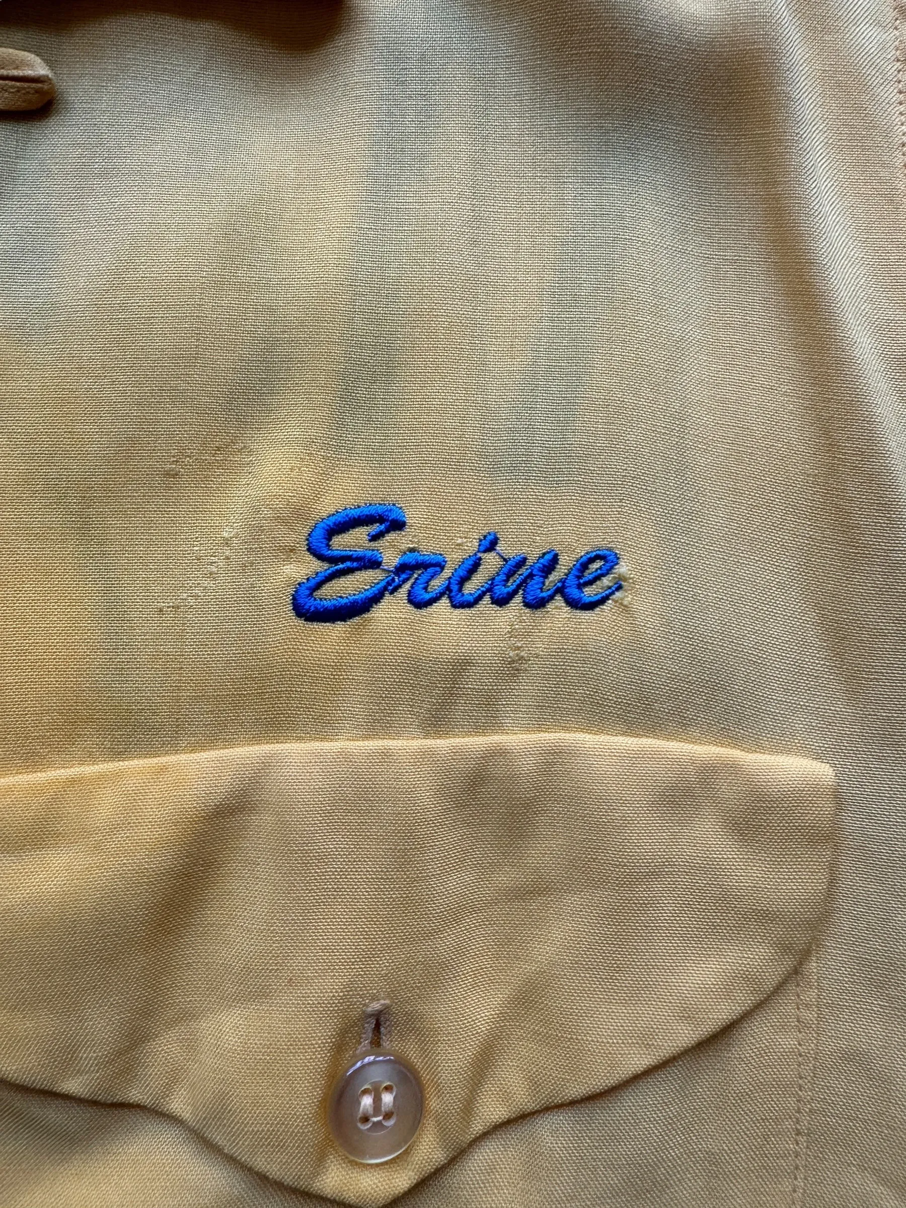 Vintage Yellow Rayon Montebello Bowling Shirt SZ L