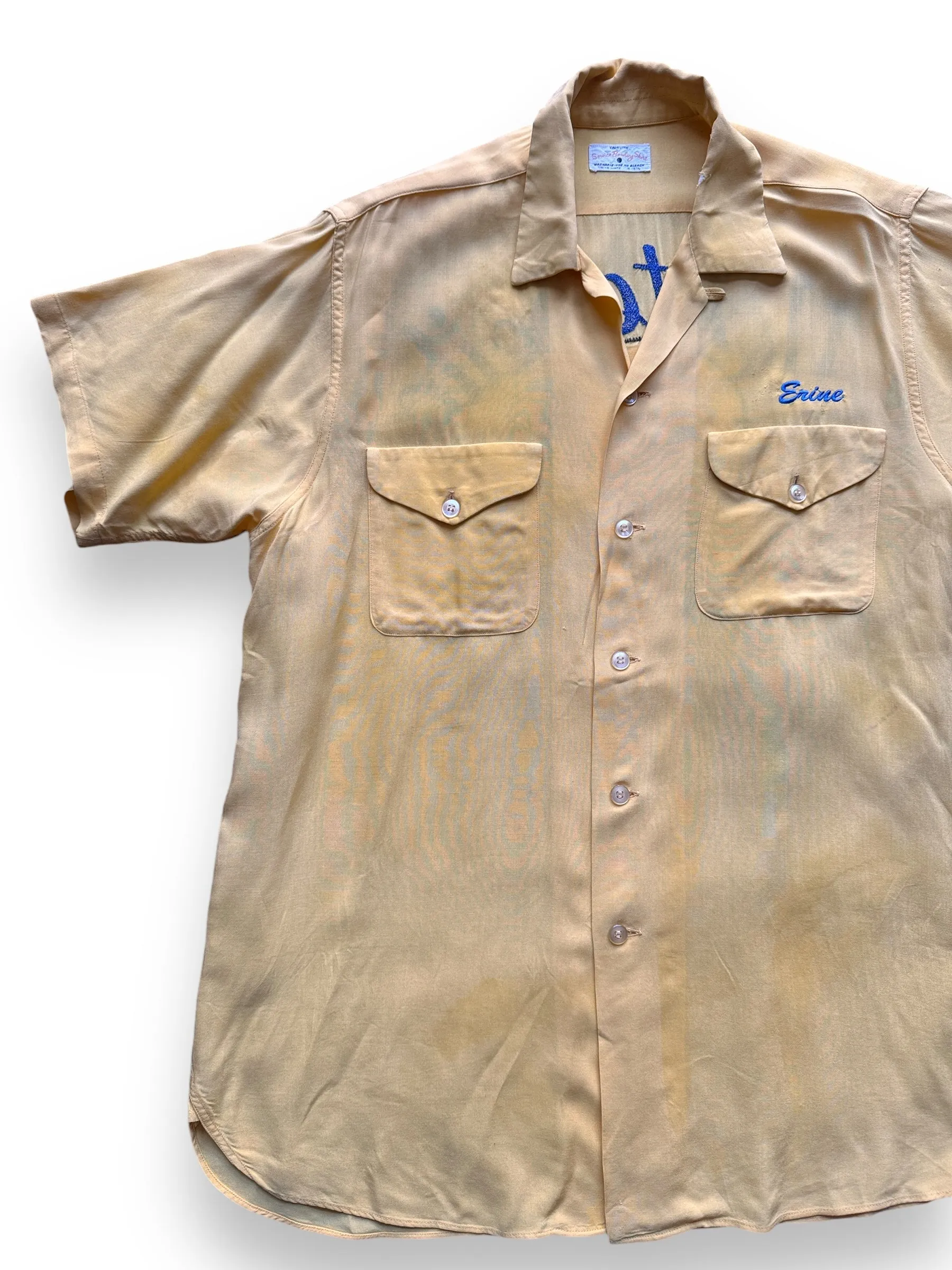Vintage Yellow Rayon Montebello Bowling Shirt SZ L