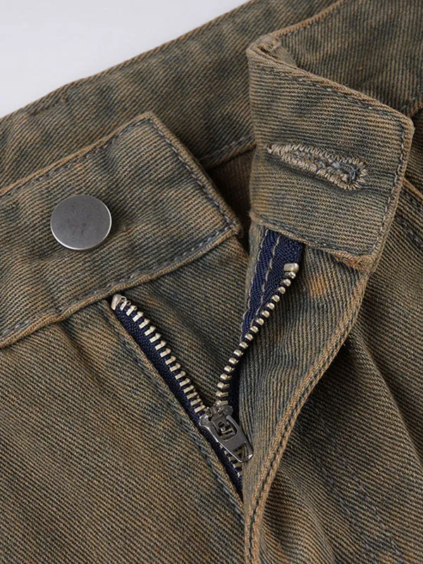 Vintage Zipper Wash Flared Jeans
