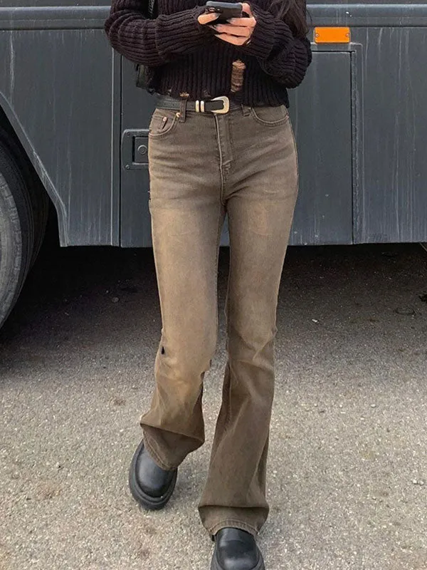 Vintage Zipper Wash Flared Jeans