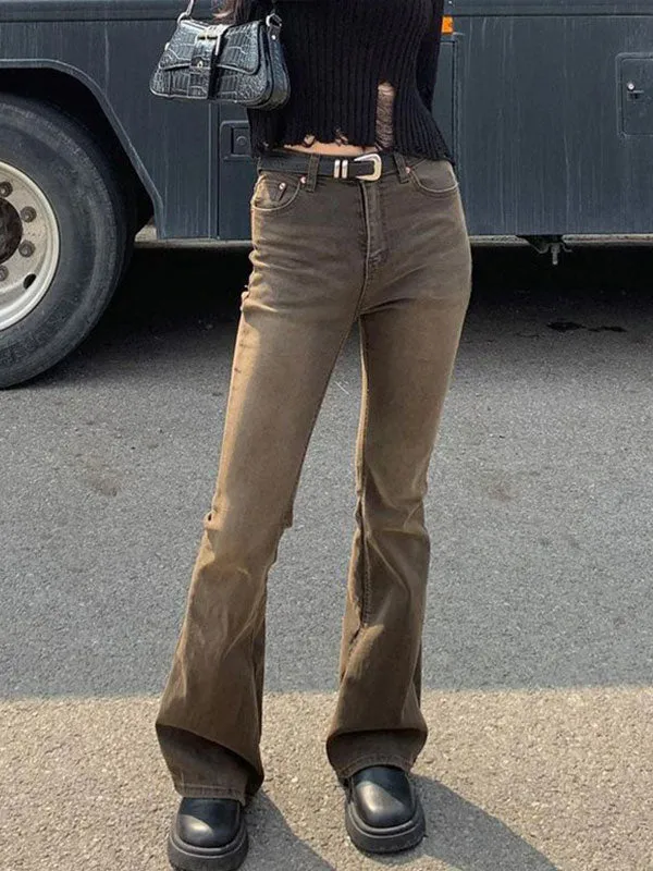 Vintage Zipper Wash Flared Jeans