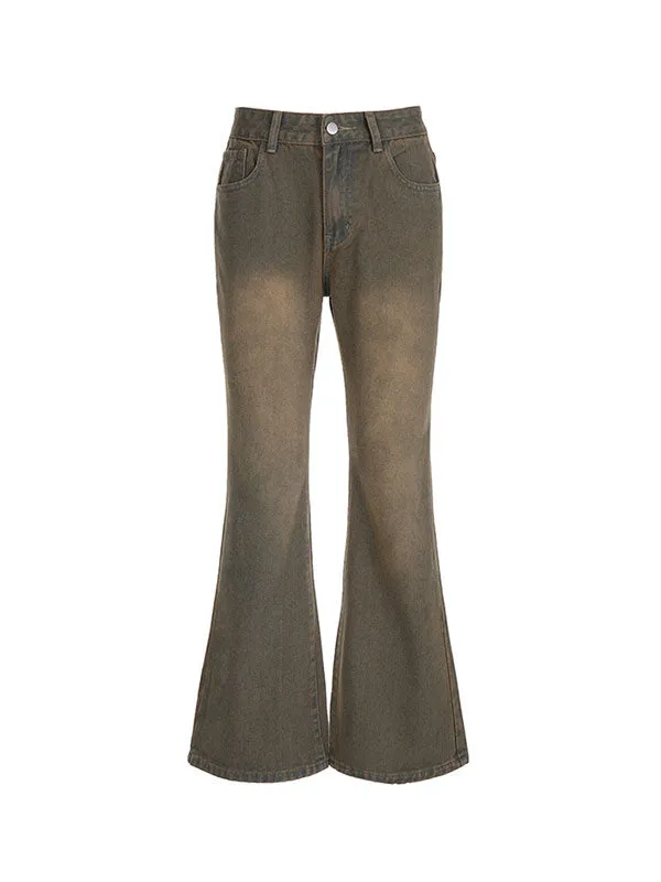 Vintage Zipper Wash Flared Jeans