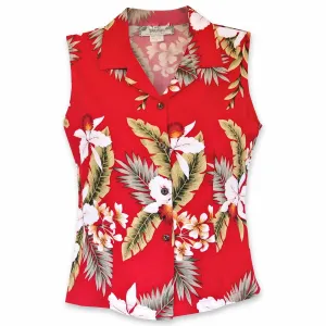 volcanic red hawaiian sleeveless blouse