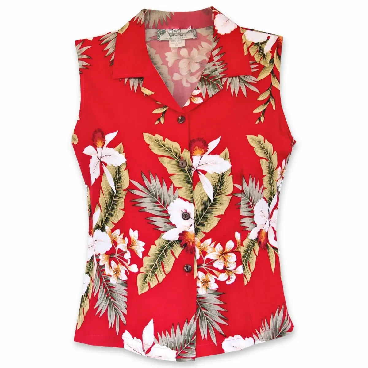 volcanic red hawaiian sleeveless blouse
