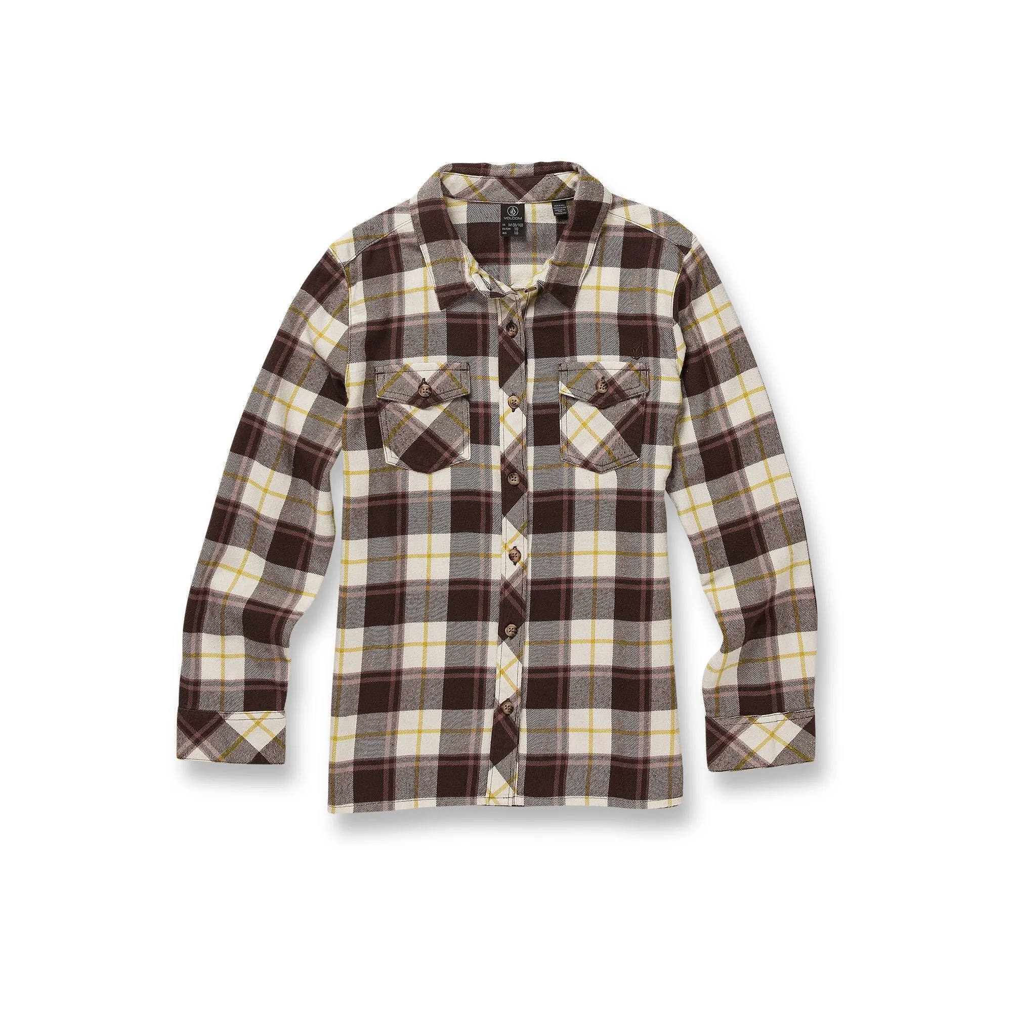 VOLCOM Girls Getting Rad Plaid Long Sleeve Flannel Espresso
