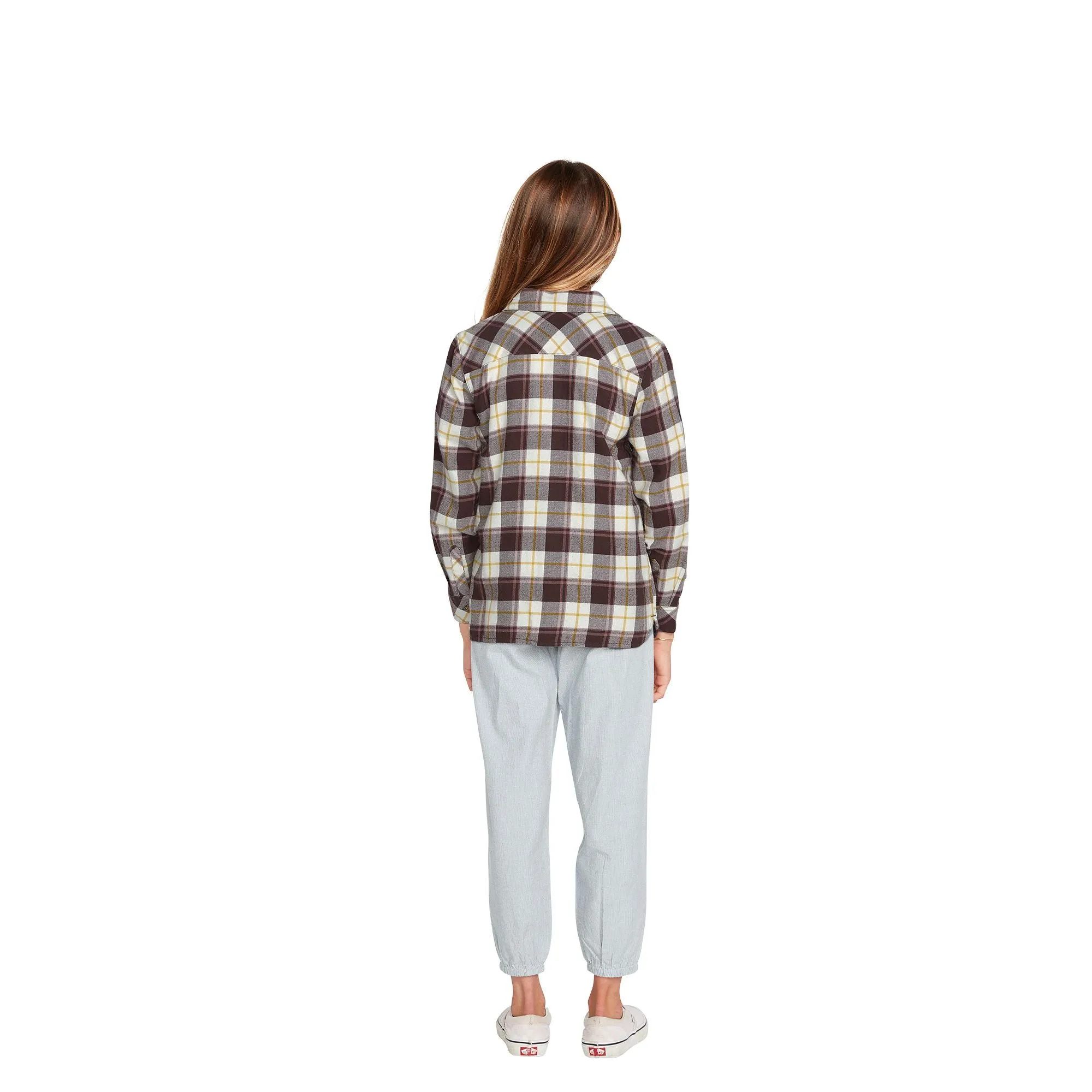 VOLCOM Girls Getting Rad Plaid Long Sleeve Flannel Espresso