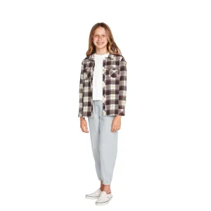 VOLCOM Girls Getting Rad Plaid Long Sleeve Flannel Espresso
