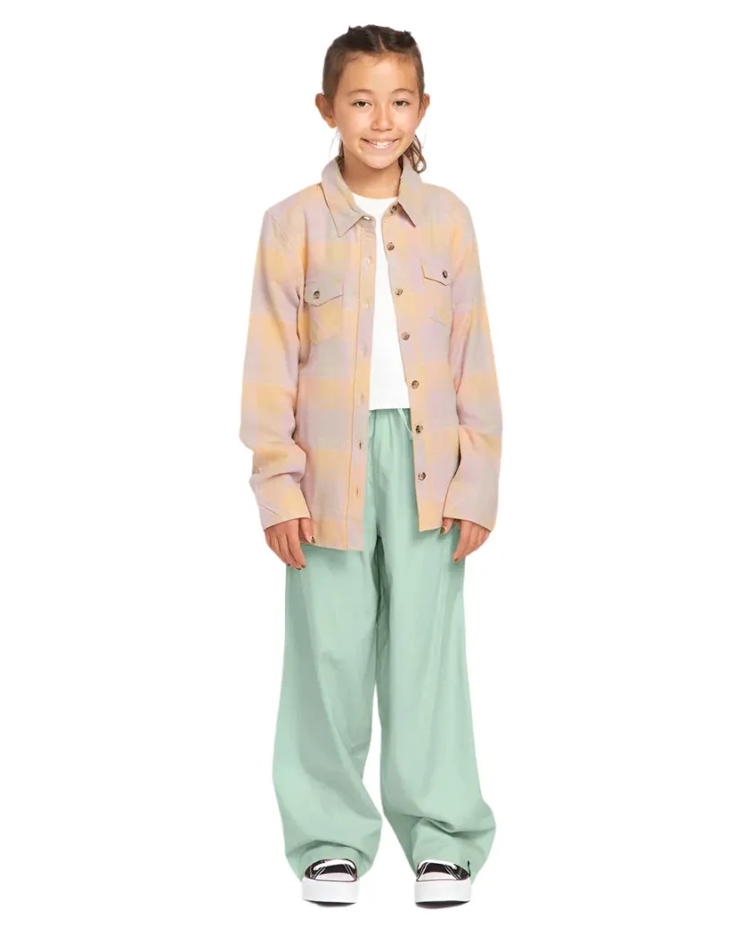VOLCOM Girl's Rad Plaid Long Sleeve Button-Up Shirt Sand