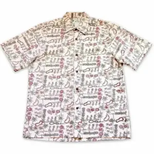 waikiki white REVERSE print hawaiian cotton shirt