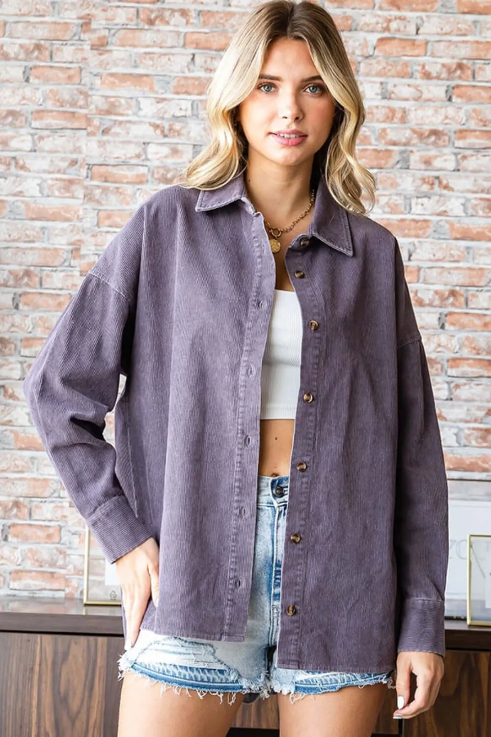 Washed Corduroy Button Down Shirt