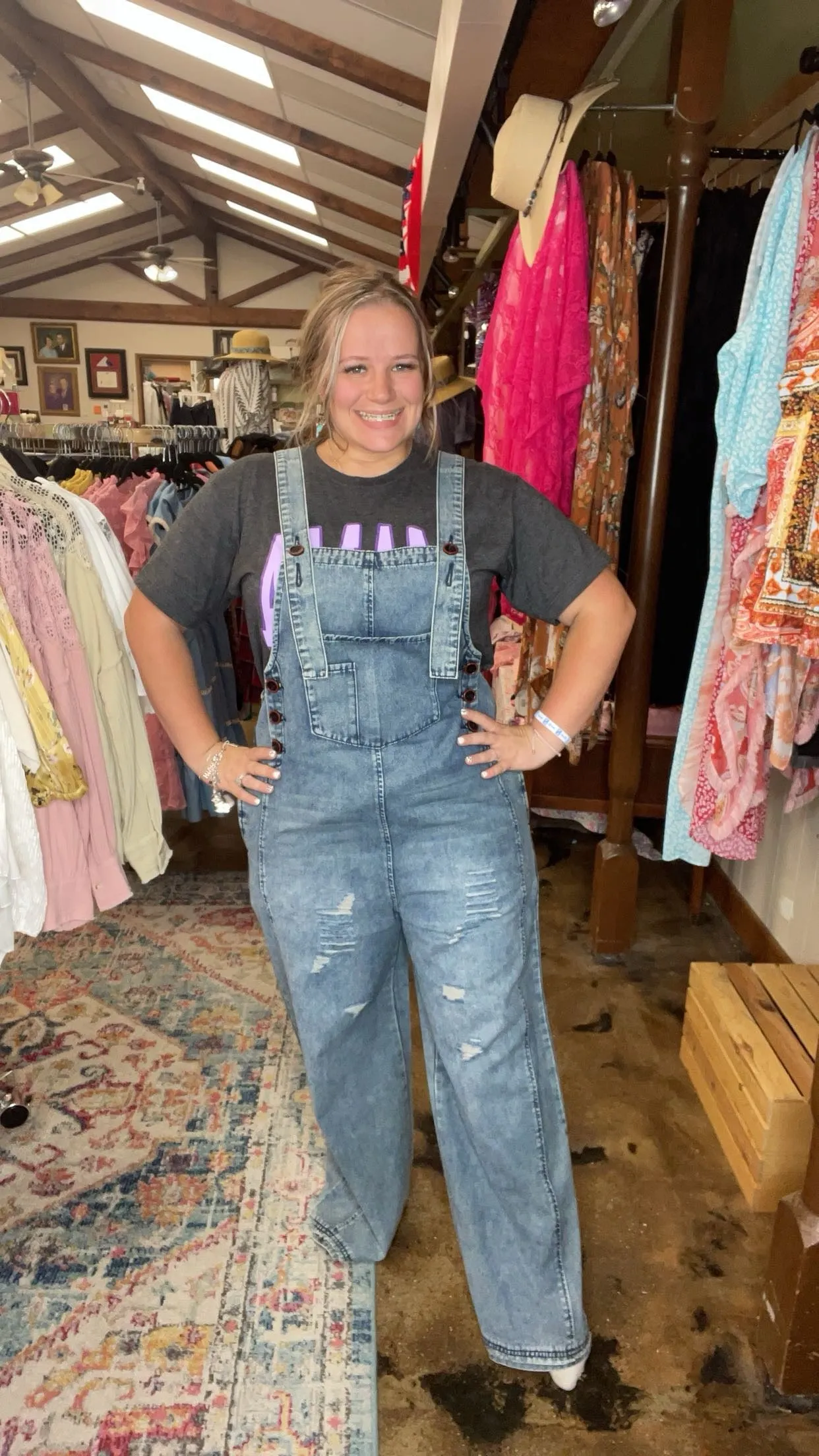 Washed Denim Distressed Overalls