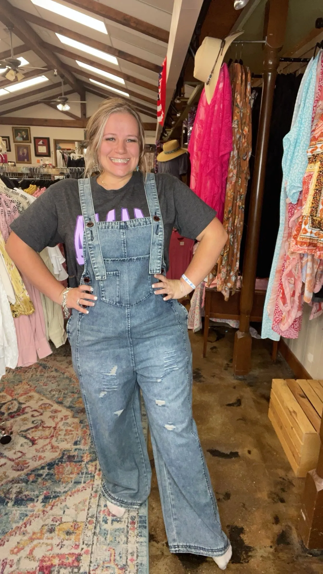 Washed Denim Distressed Overalls