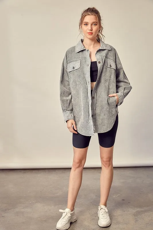 Washed Grey Corduroy Shacket - FINAL SALE