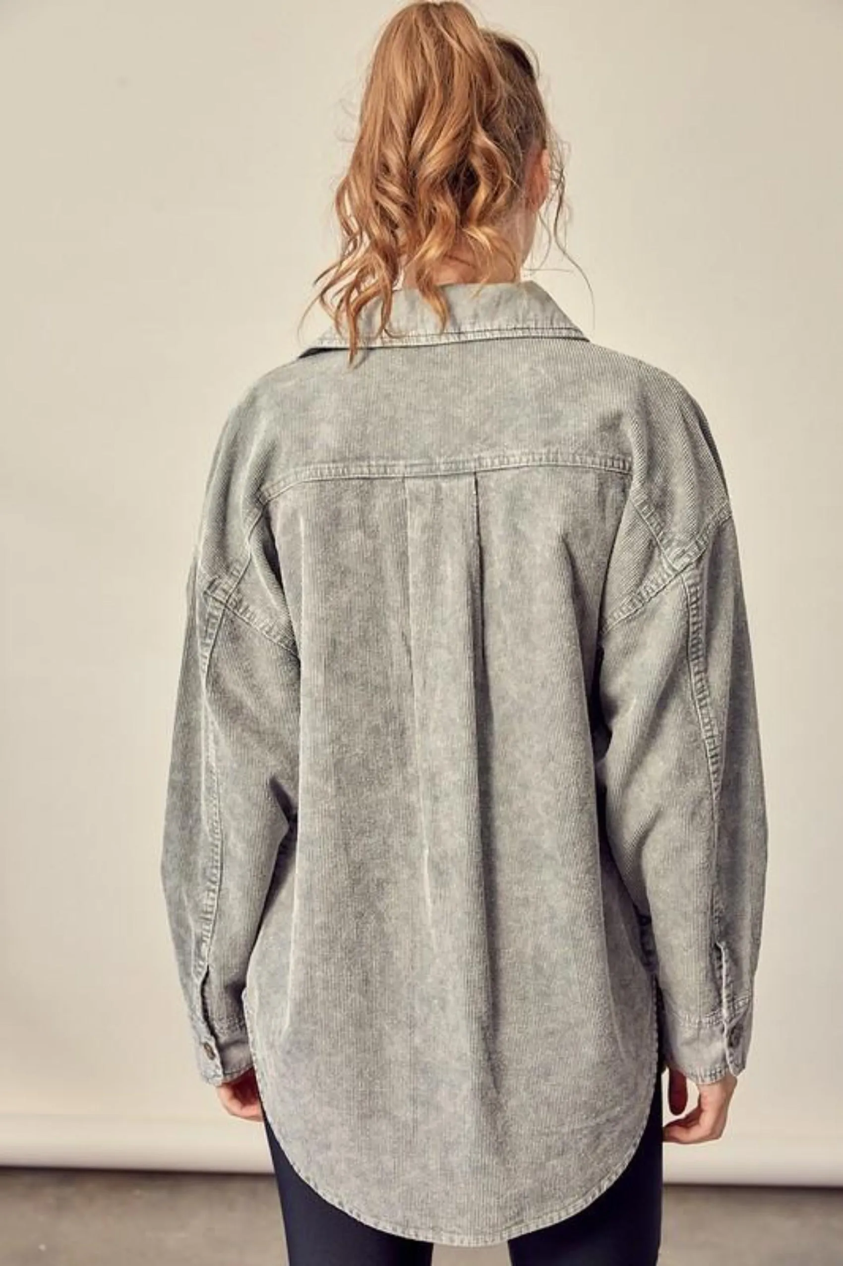 Washed Grey Corduroy Shacket - FINAL SALE