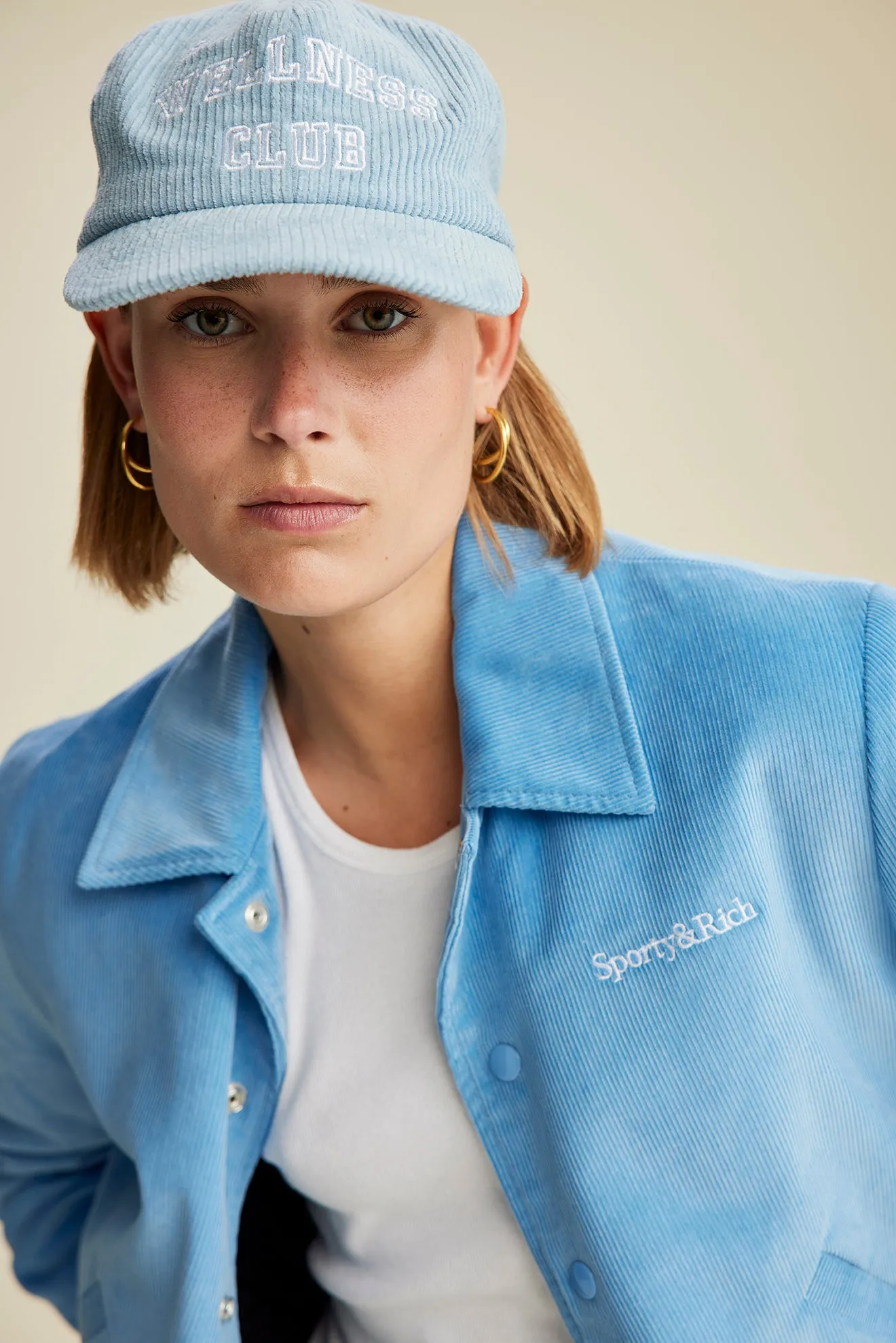 Wellness Club Corduroy Jacket - Baby Blue/White