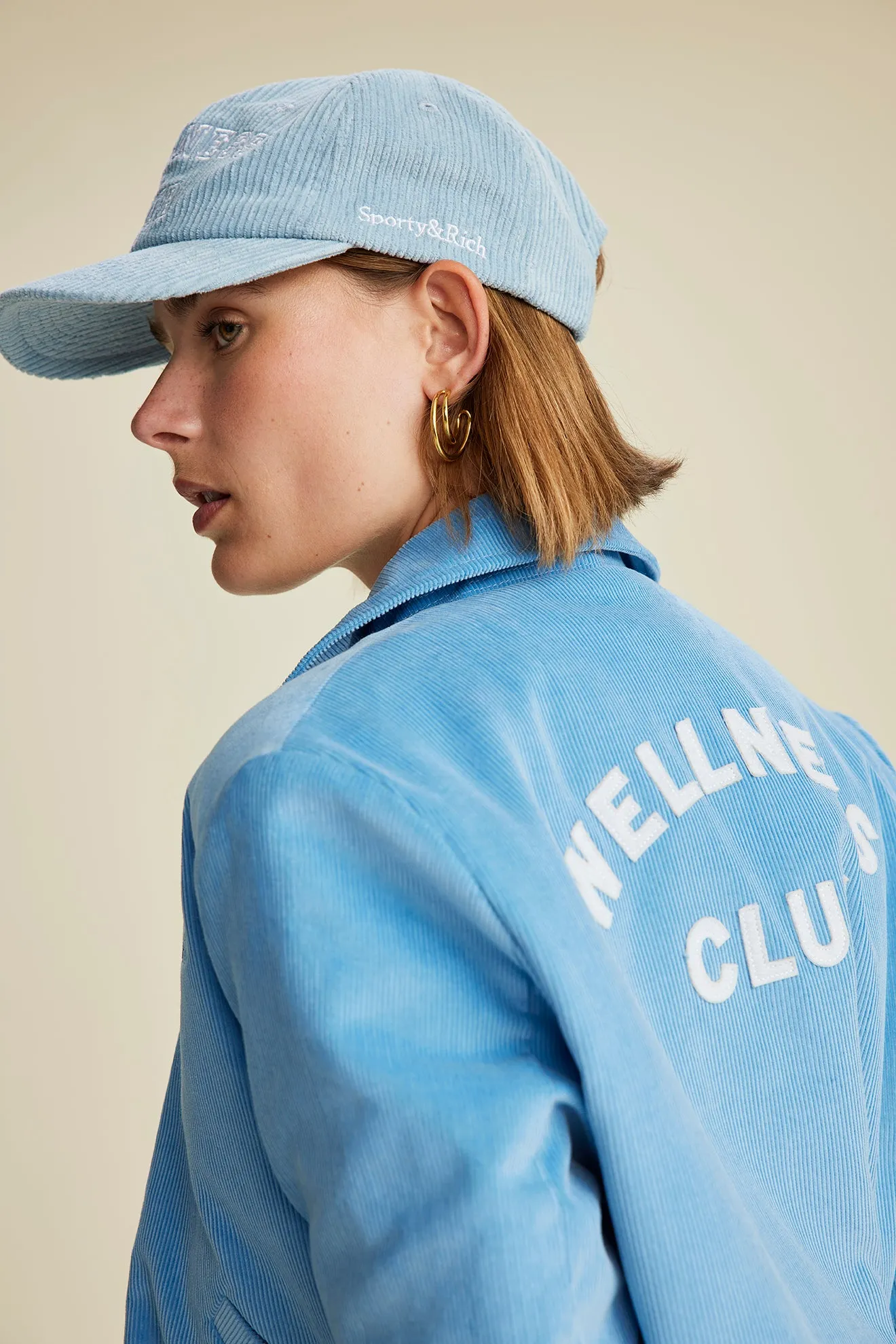 Wellness Club Corduroy Jacket - Baby Blue/White