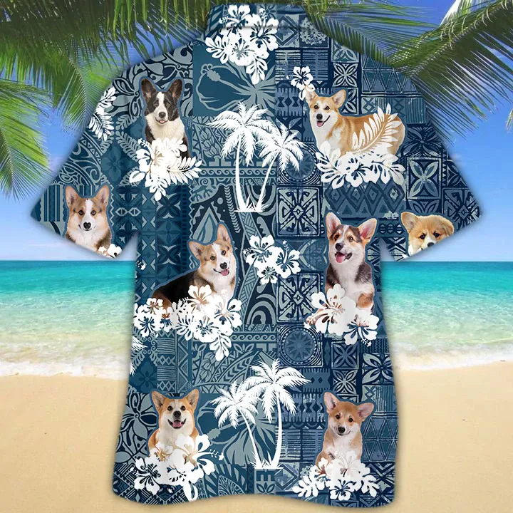 Welsh Corgi Hawaiian Shirt, Corgi Flowers Aloha Shirt, Men's Hawaiian shirt, Women's Hawaiian shirt