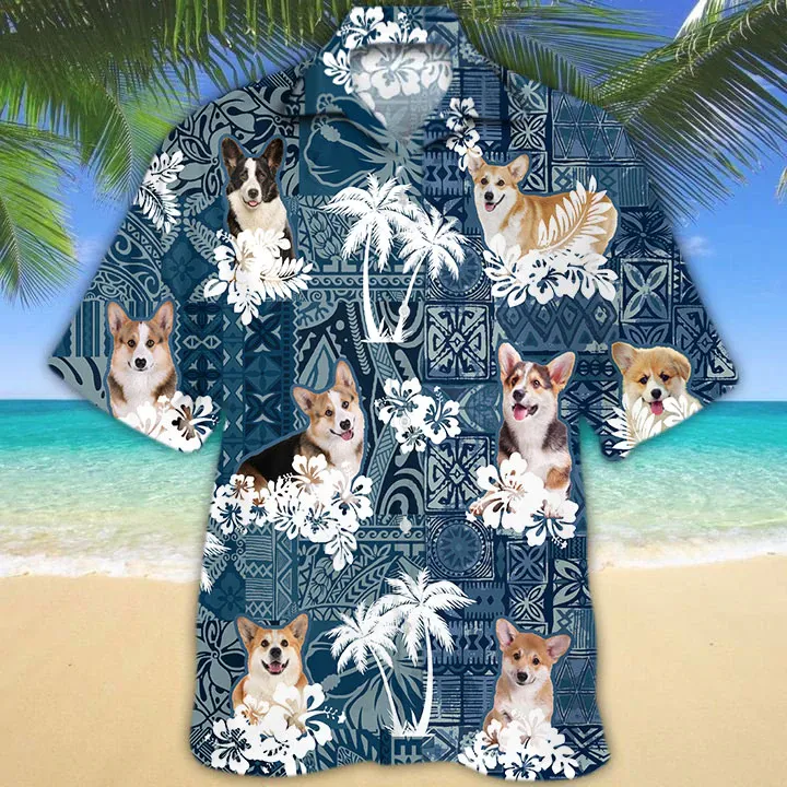 Welsh Corgi Hawaiian Shirt, Corgi Flowers Aloha Shirt, Men's Hawaiian shirt, Women's Hawaiian shirt