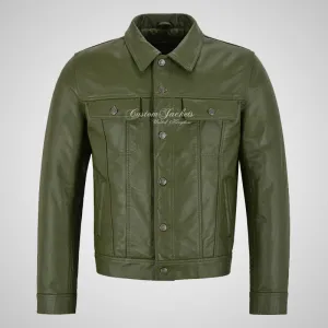 WEST Trucker Leather Jacket Cowhide Denim Biker Shirt Jacket