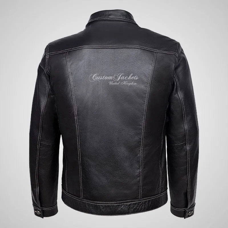 WEST Trucker Leather Jacket Cowhide Denim Biker Shirt Jacket