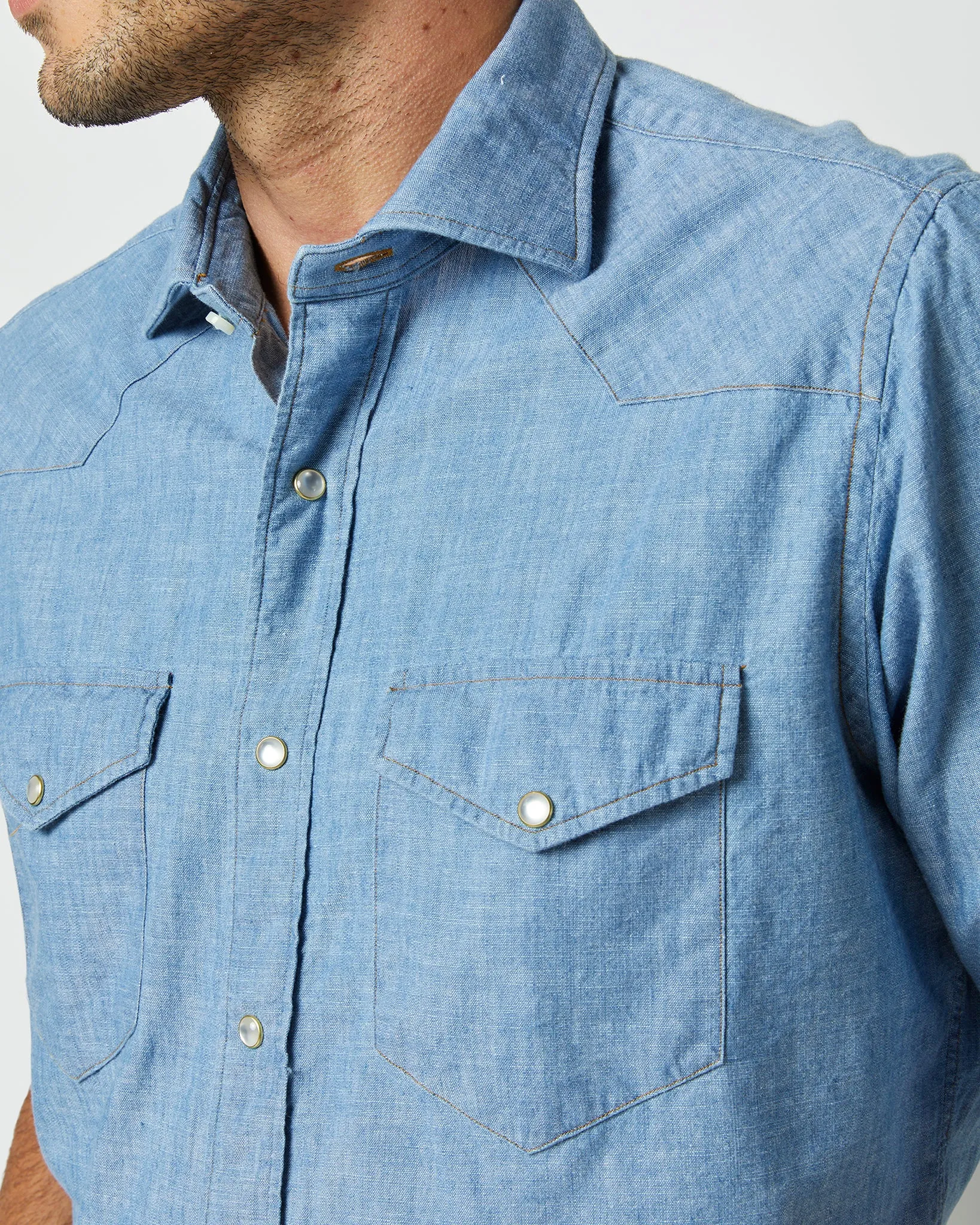 Western Work Shirt in Extra Light Wash Indigo Chambray