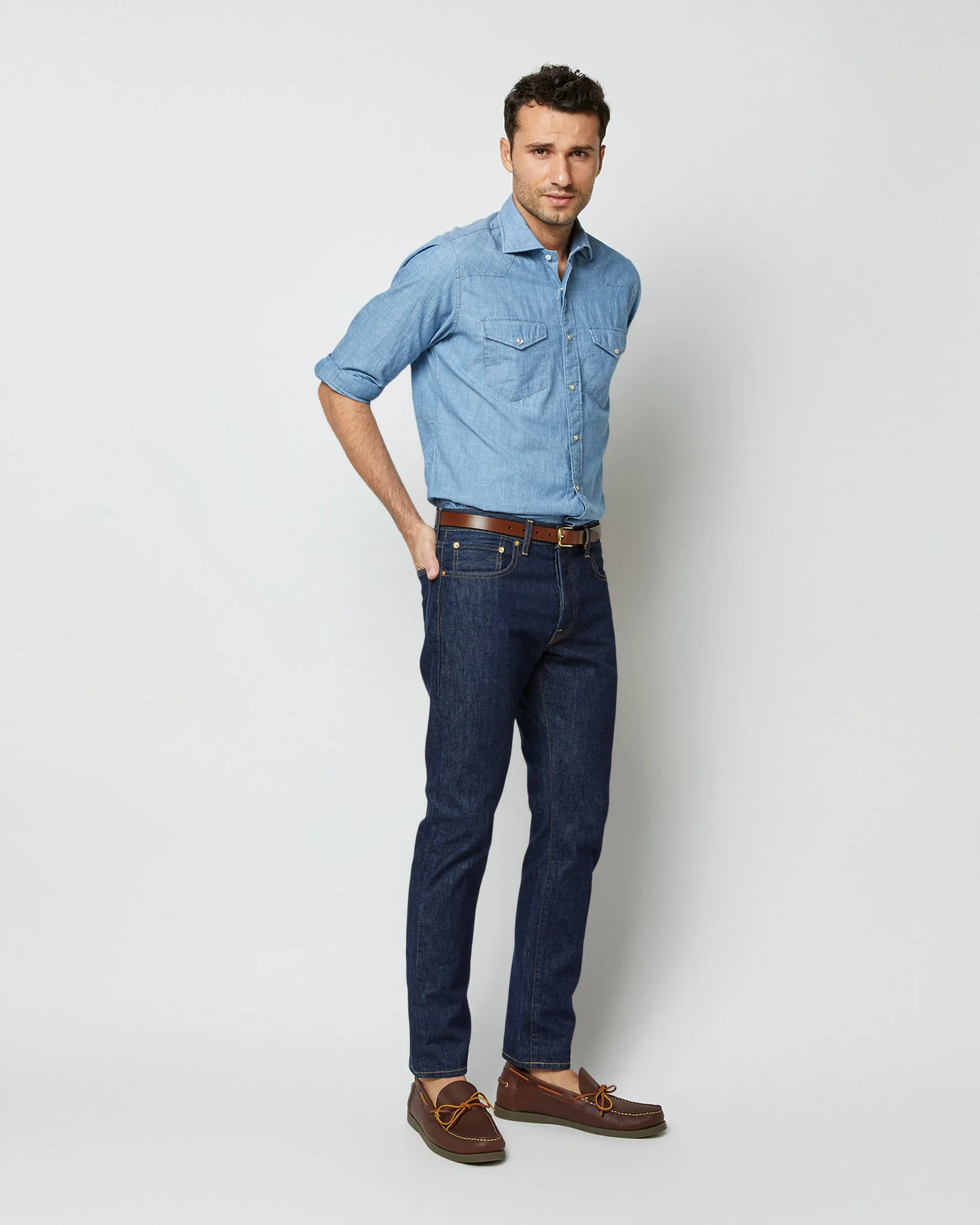 Western Work Shirt in Extra Light Wash Indigo Chambray