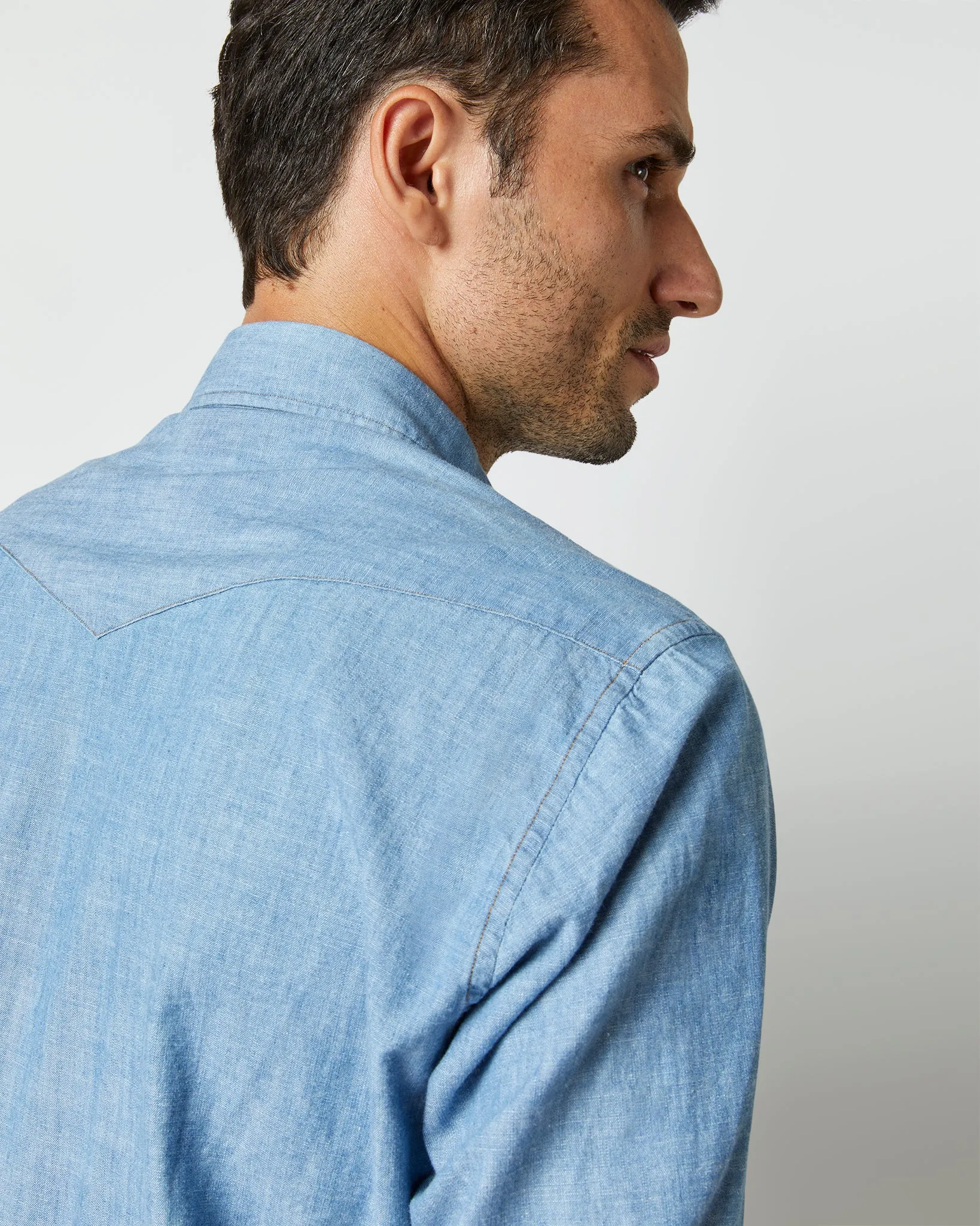 Western Work Shirt in Extra Light Wash Indigo Chambray