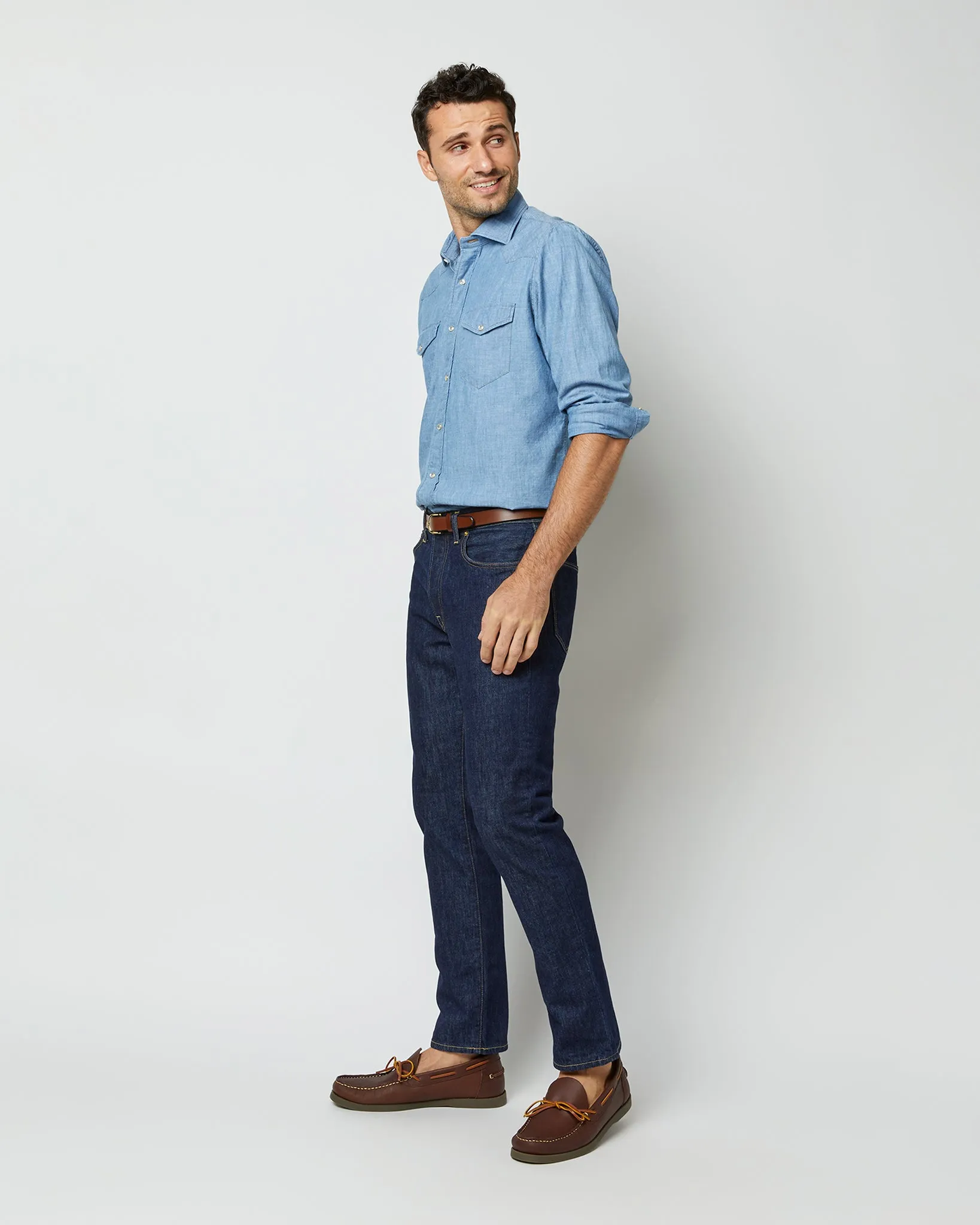 Western Work Shirt in Extra Light Wash Indigo Chambray