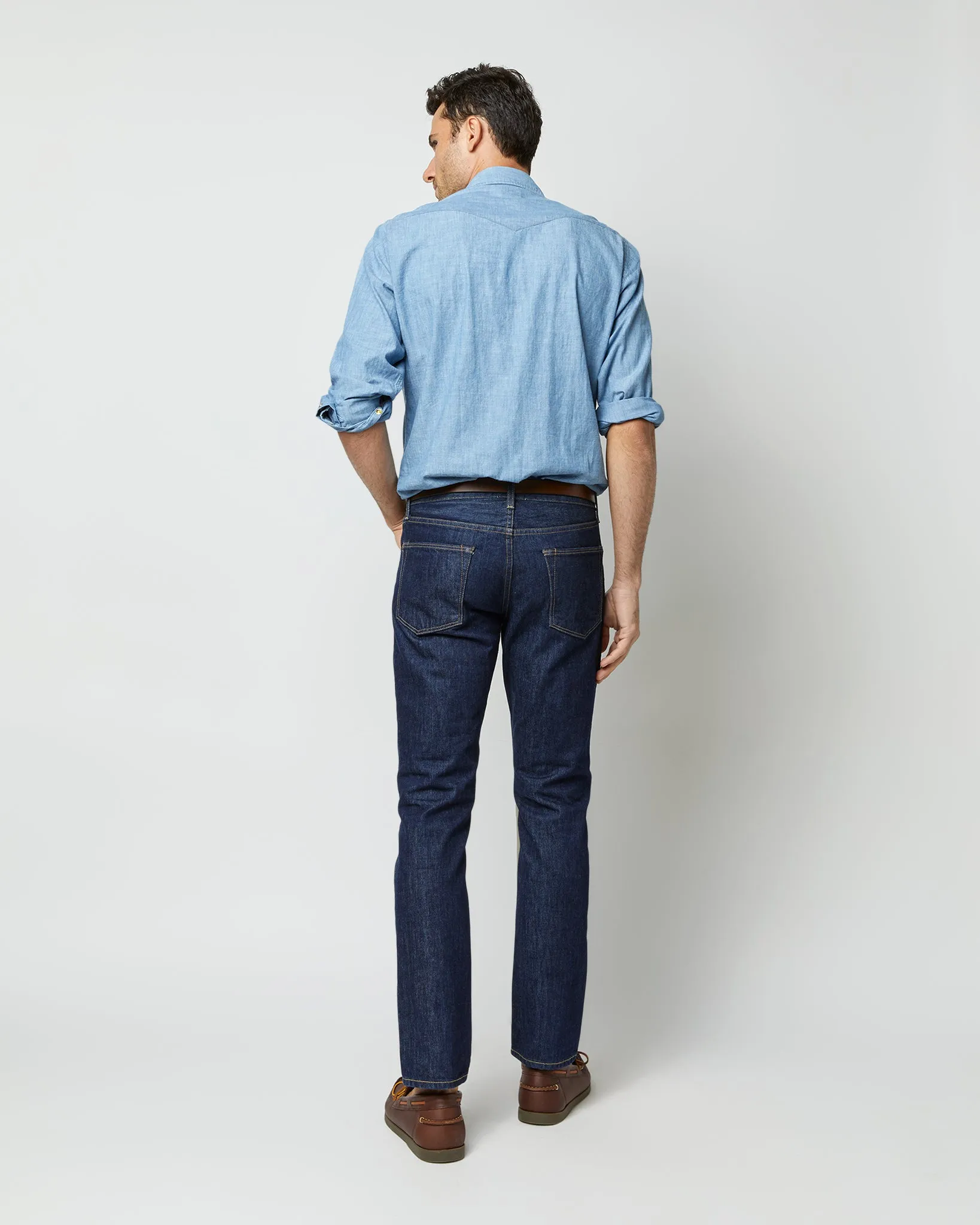 Western Work Shirt in Extra Light Wash Indigo Chambray