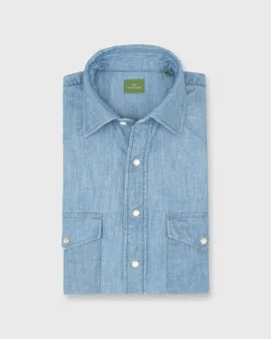 Western Work Shirt in Extra Light Washed Indigo Chambray