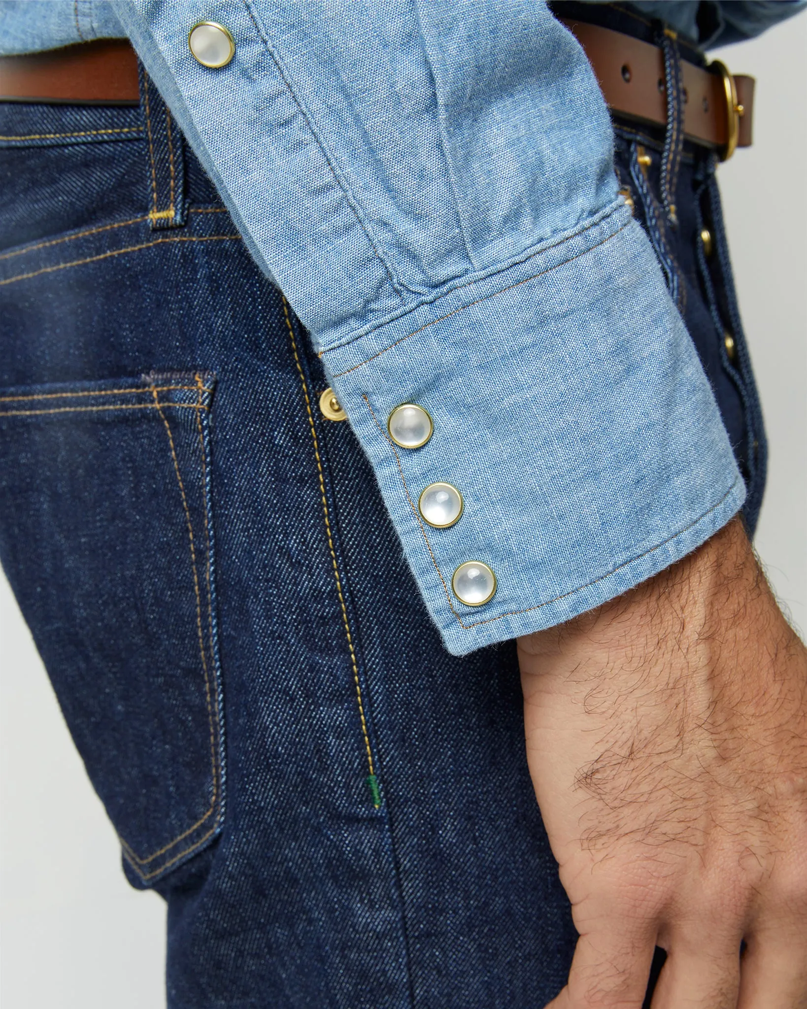 Western Work Shirt in Extra Light Washed Indigo Chambray