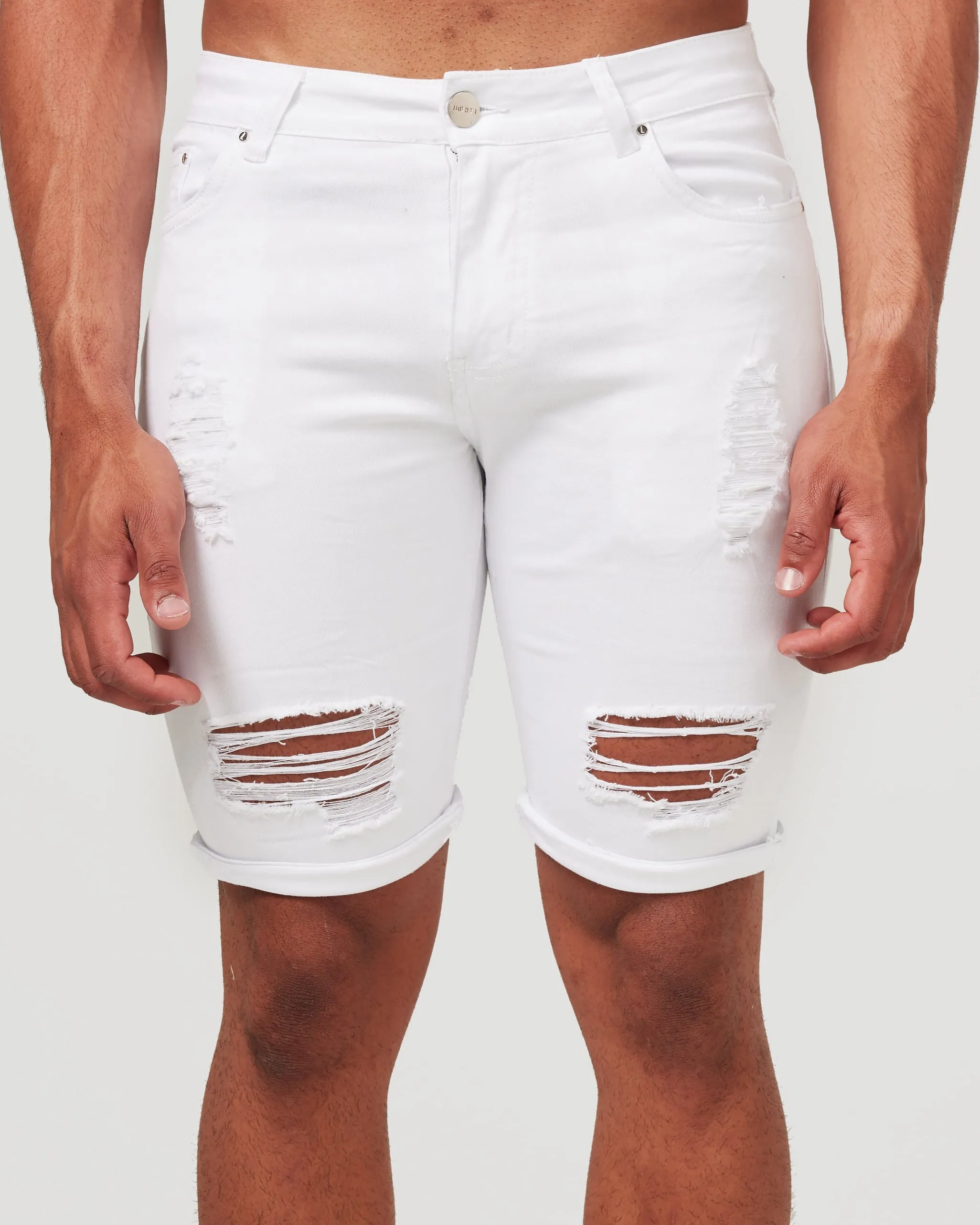 White Ripped Denim Shorts