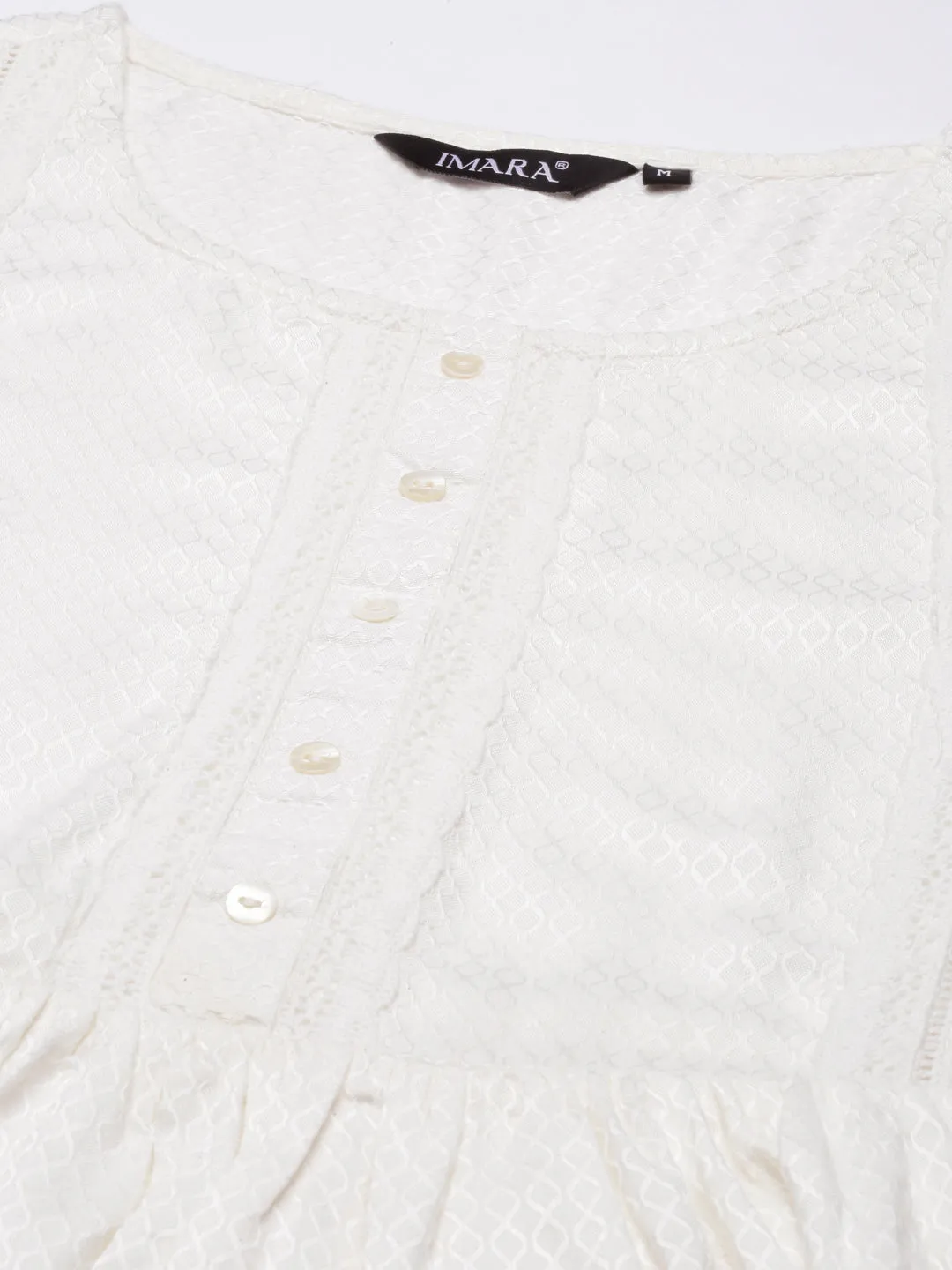 White Solid Chikankari Flared Top