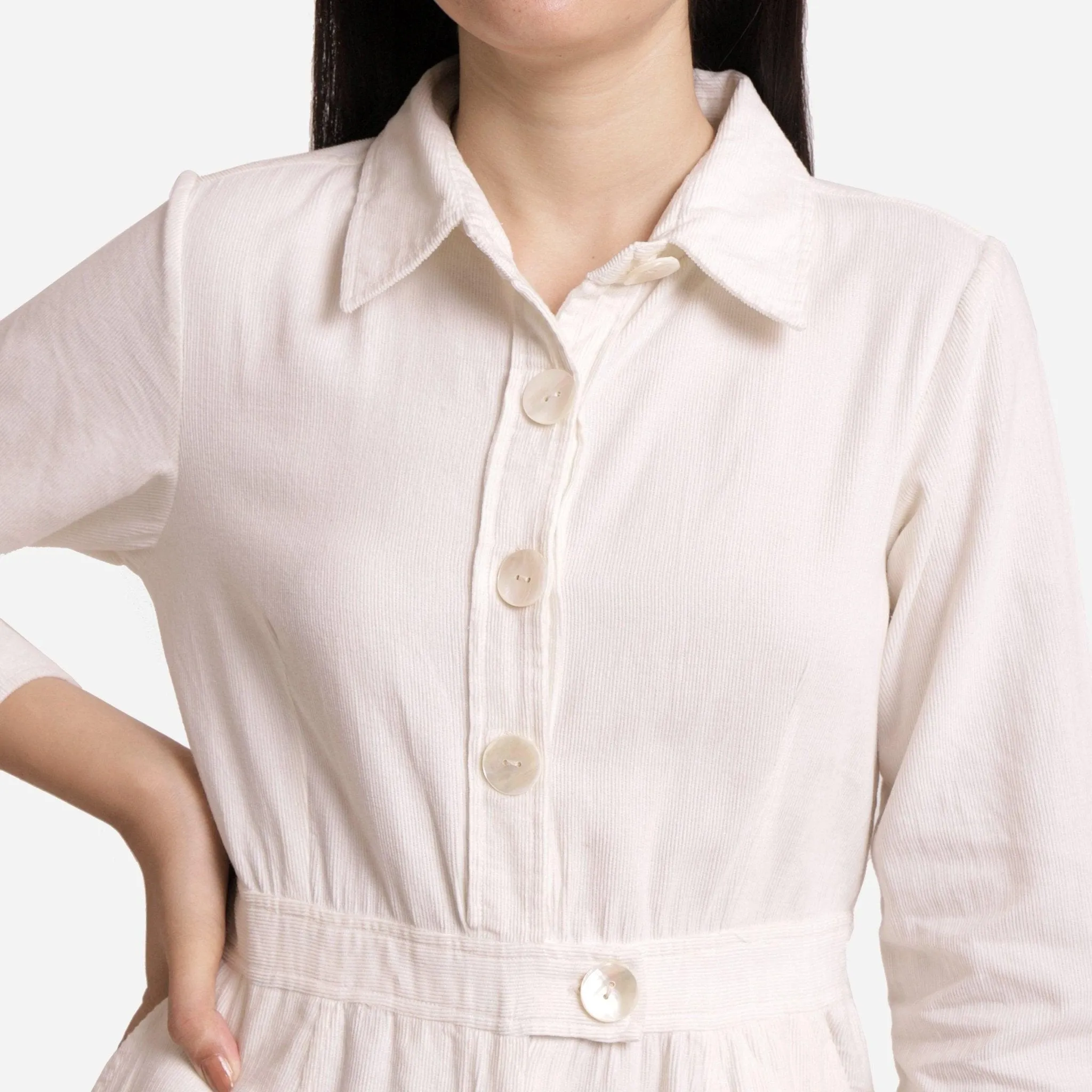 White Warm Cotton Corduroy Ankle Length Overalls