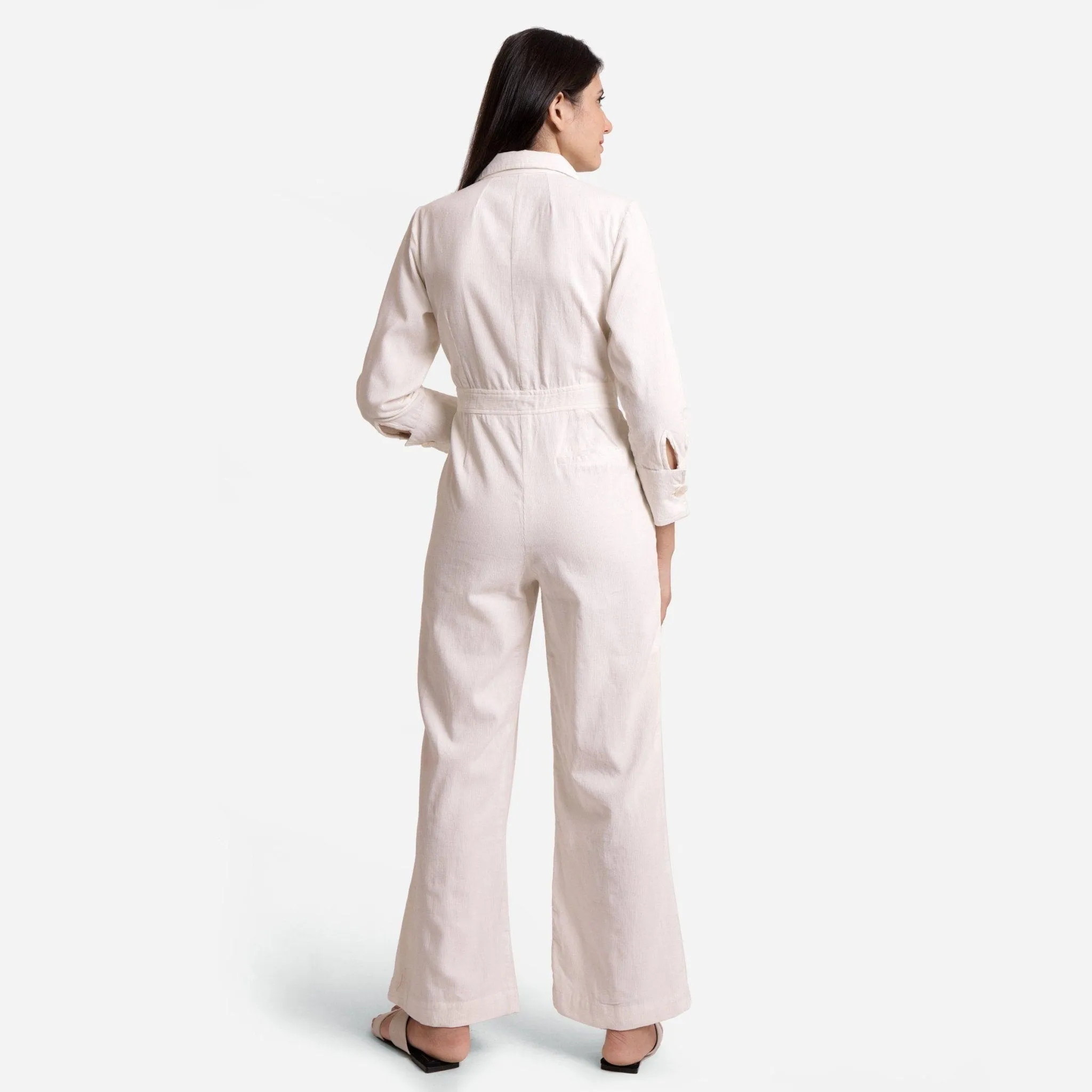 White Warm Cotton Corduroy Ankle Length Overalls