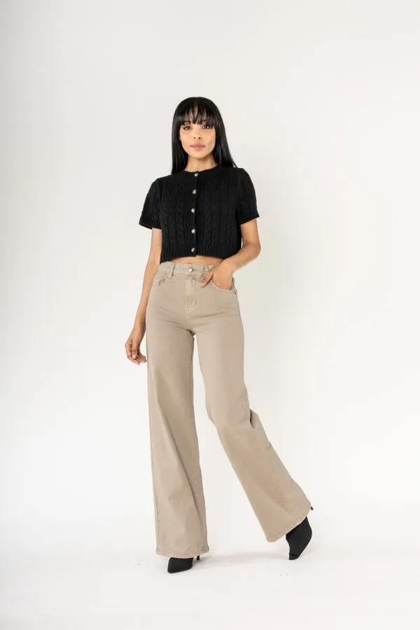 Wholesale Beige High Waist Wide Leg Flare Jeans