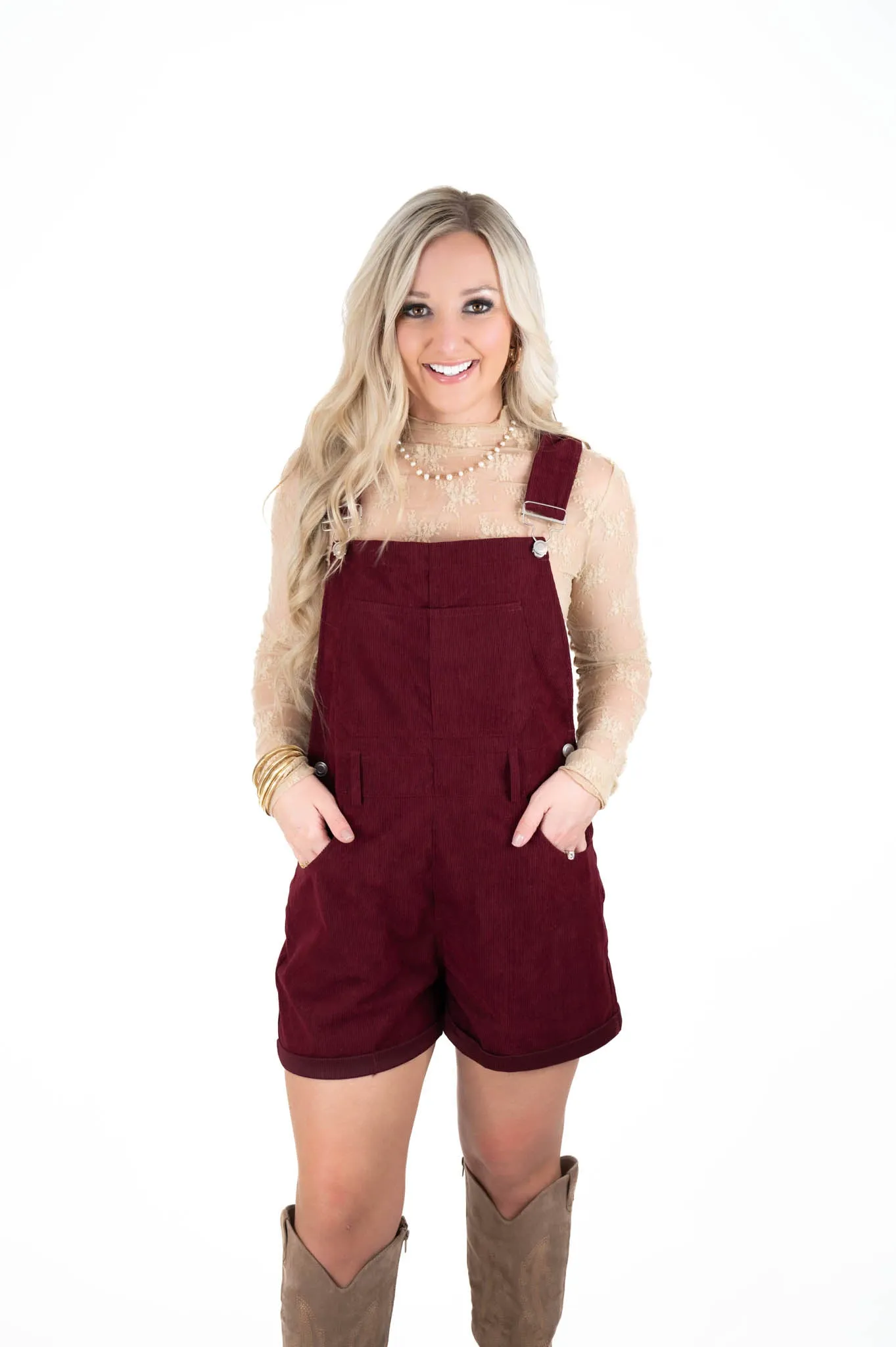 Wine Corduroy Overalls