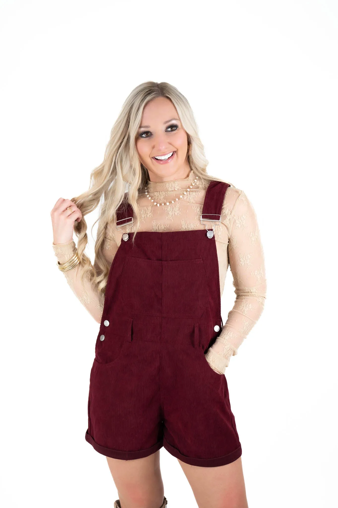 Wine Corduroy Overalls