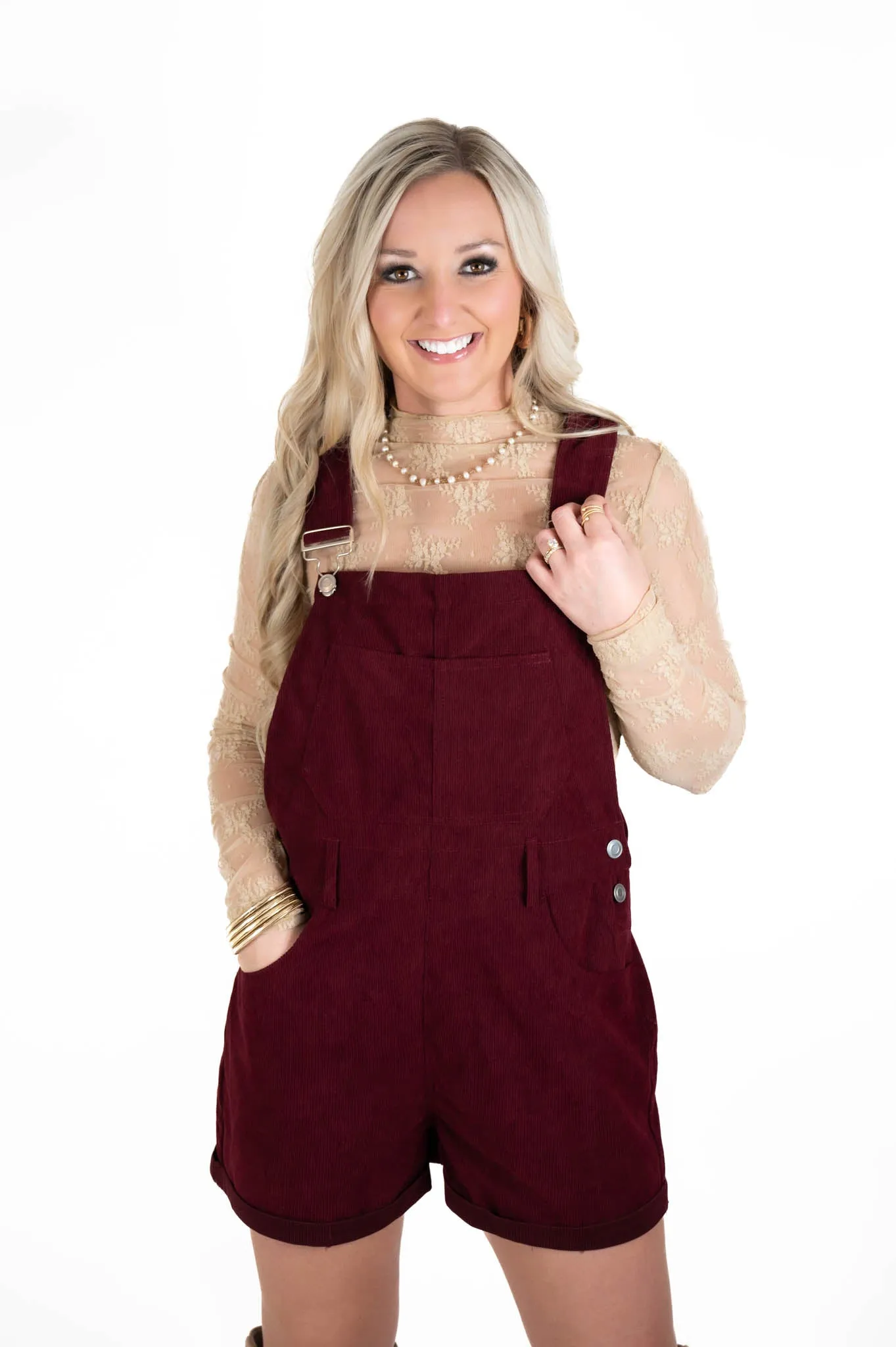 Wine Corduroy Overalls