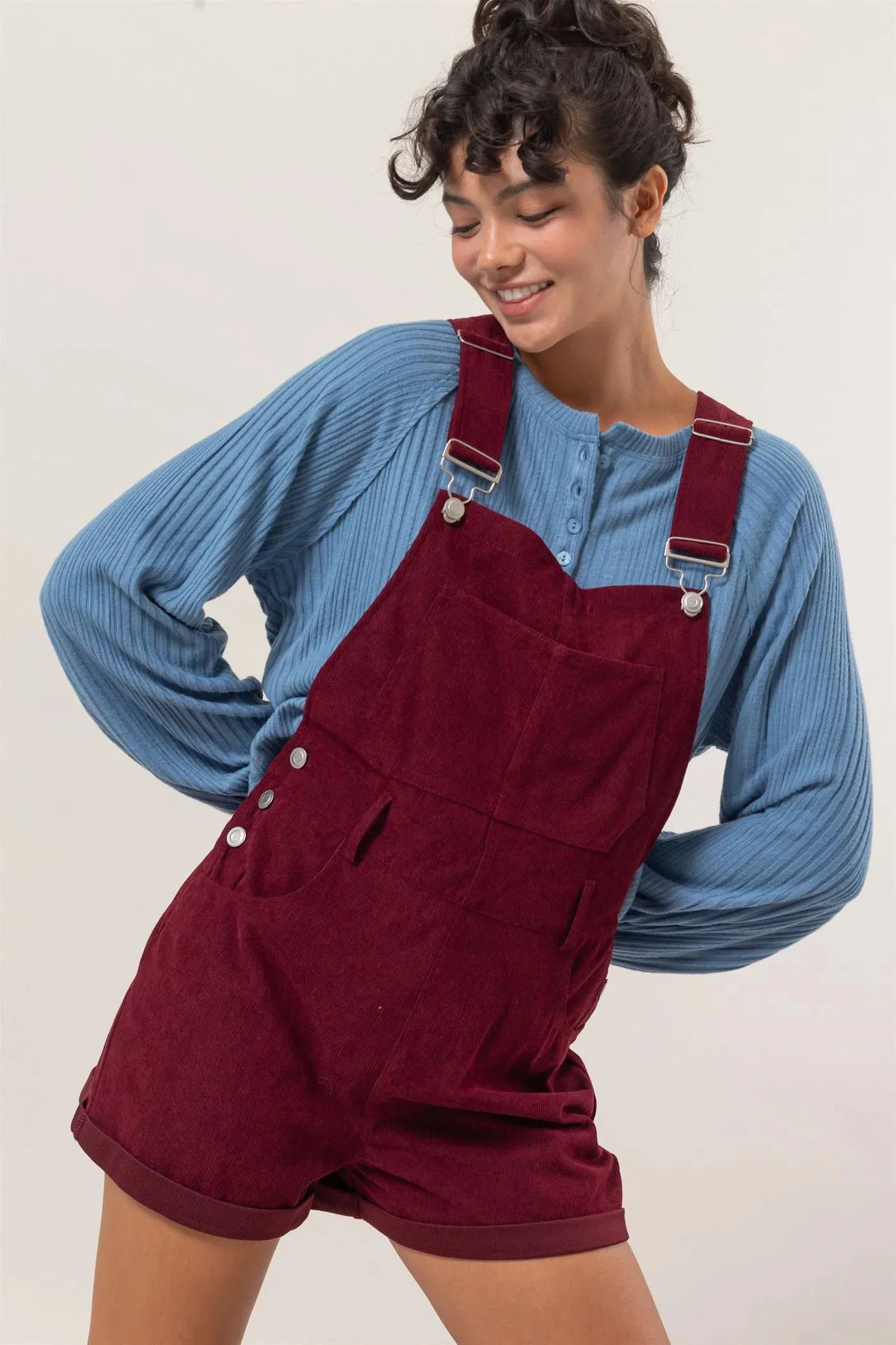 Wine Corduroy Overalls