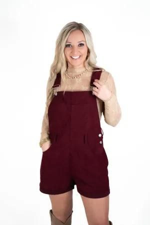Wine Corduroy Overalls