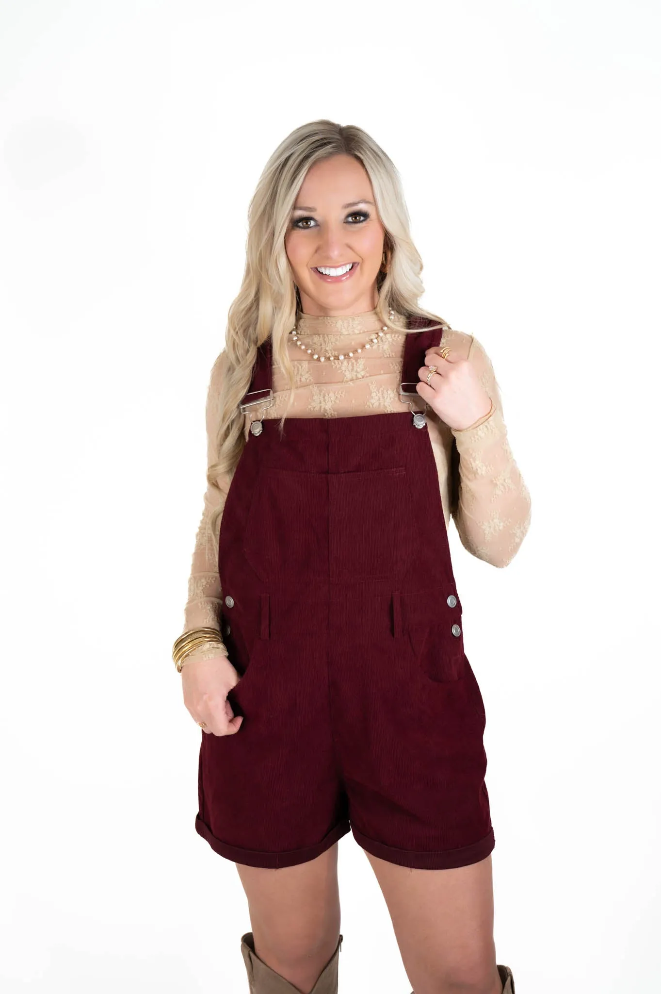Wine Corduroy Overalls